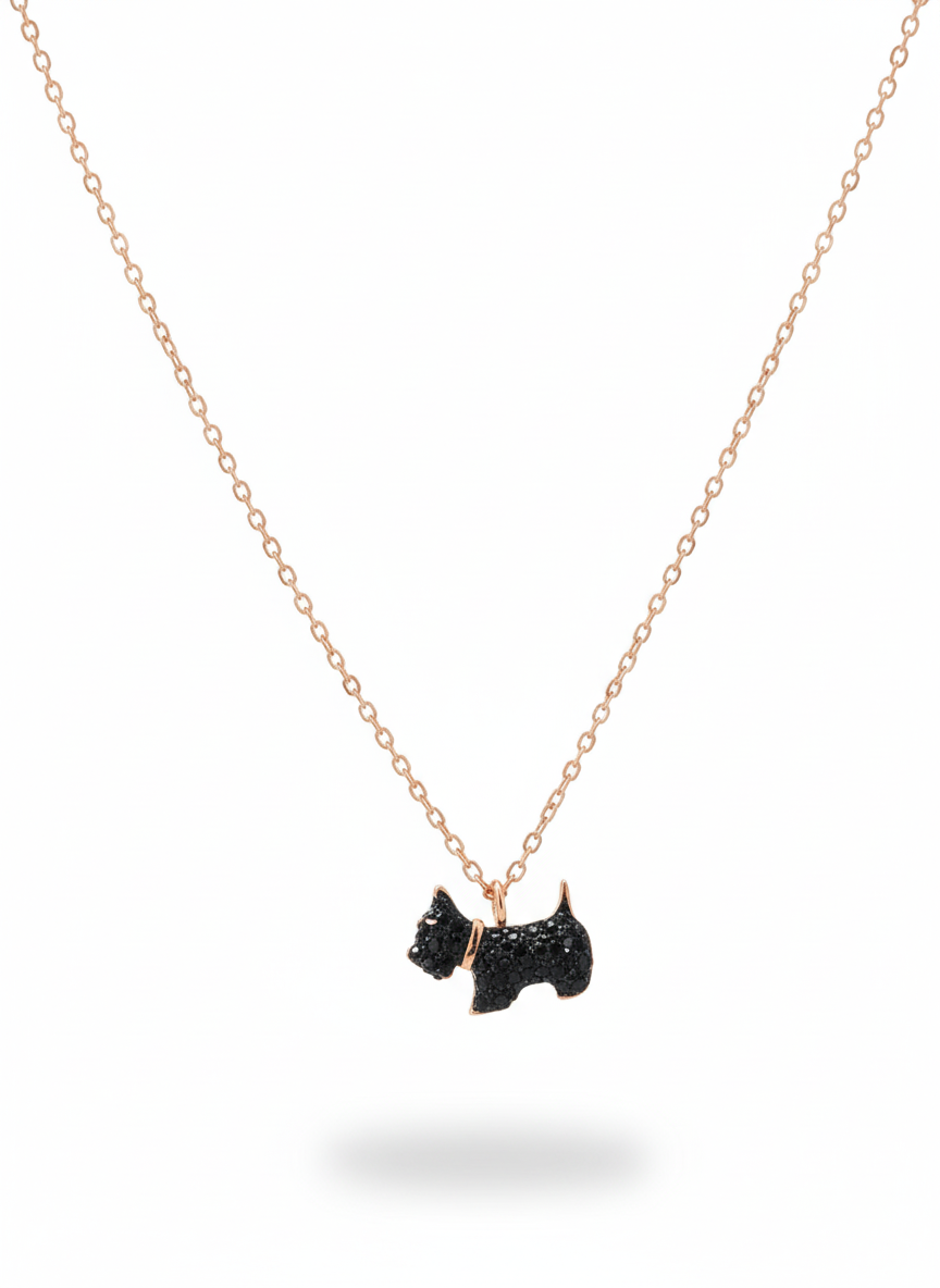 Black Pup Charm  925 Necklace