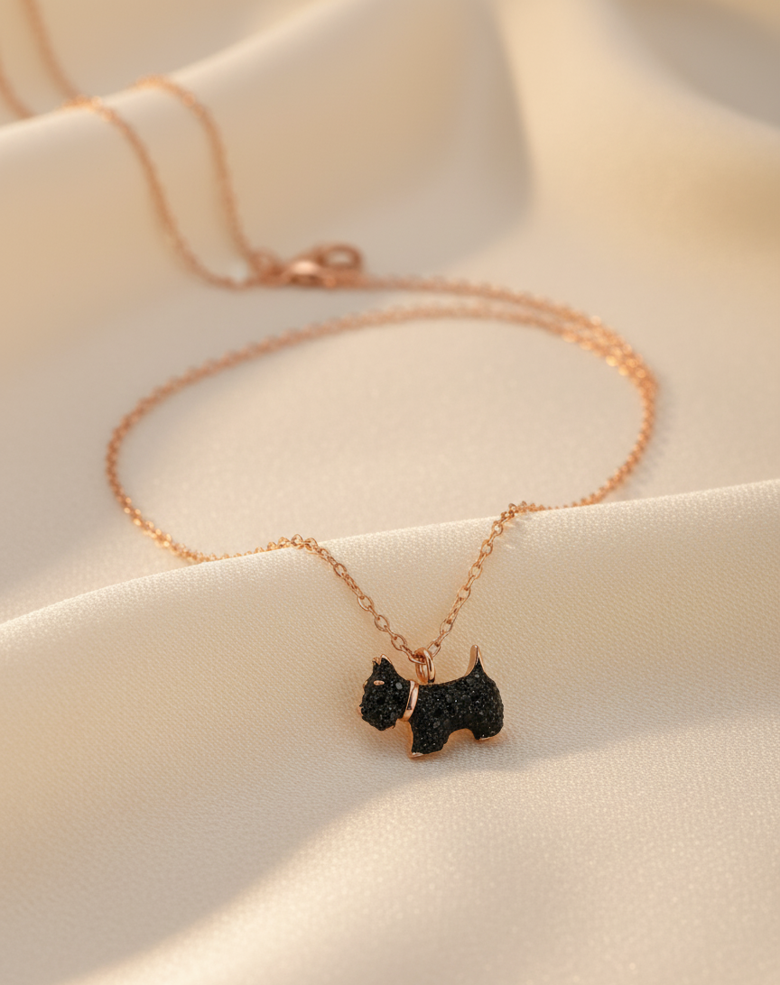 Black Pup Charm  925 Necklace
