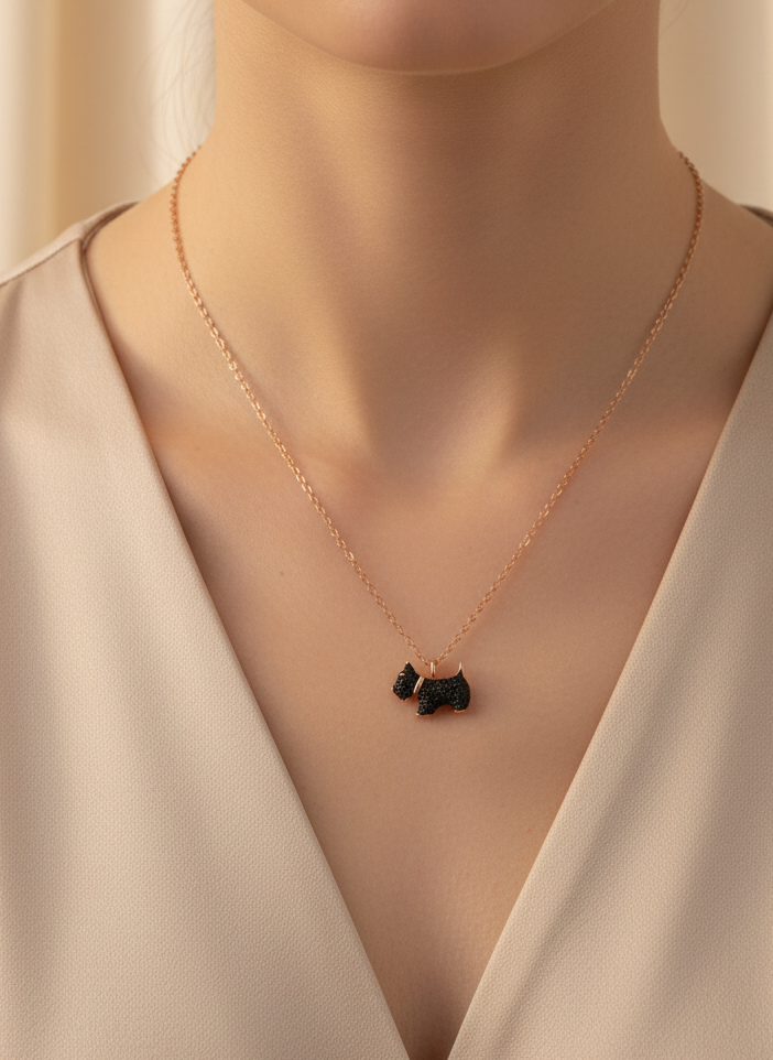 Black Pup Charm  925 Necklace