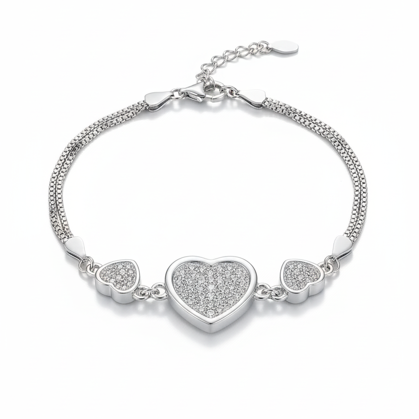 Sparkle Heart Trio 925 Bracelet