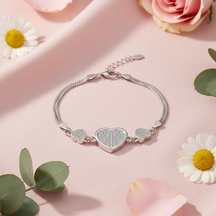Sparkle Heart Trio 925 Bracelet