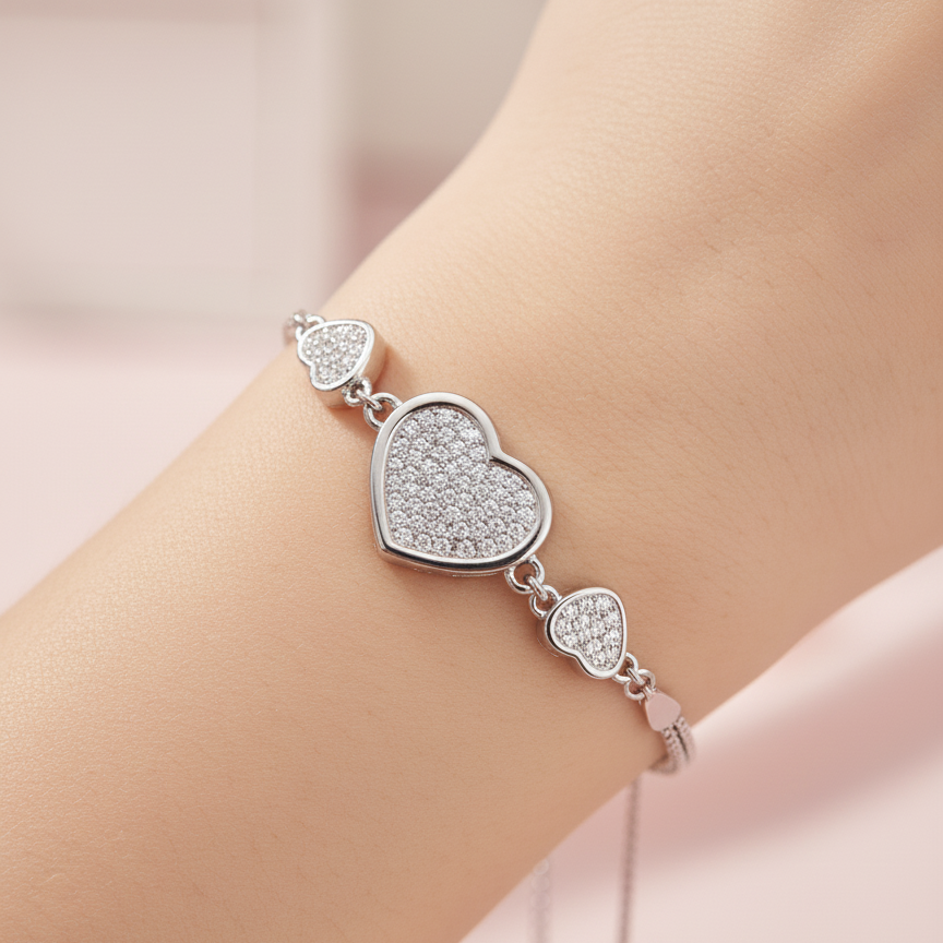 Sparkle Heart Trio 925 Bracelet