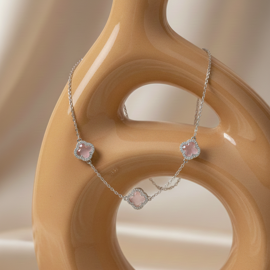 Pink clover 925 chain