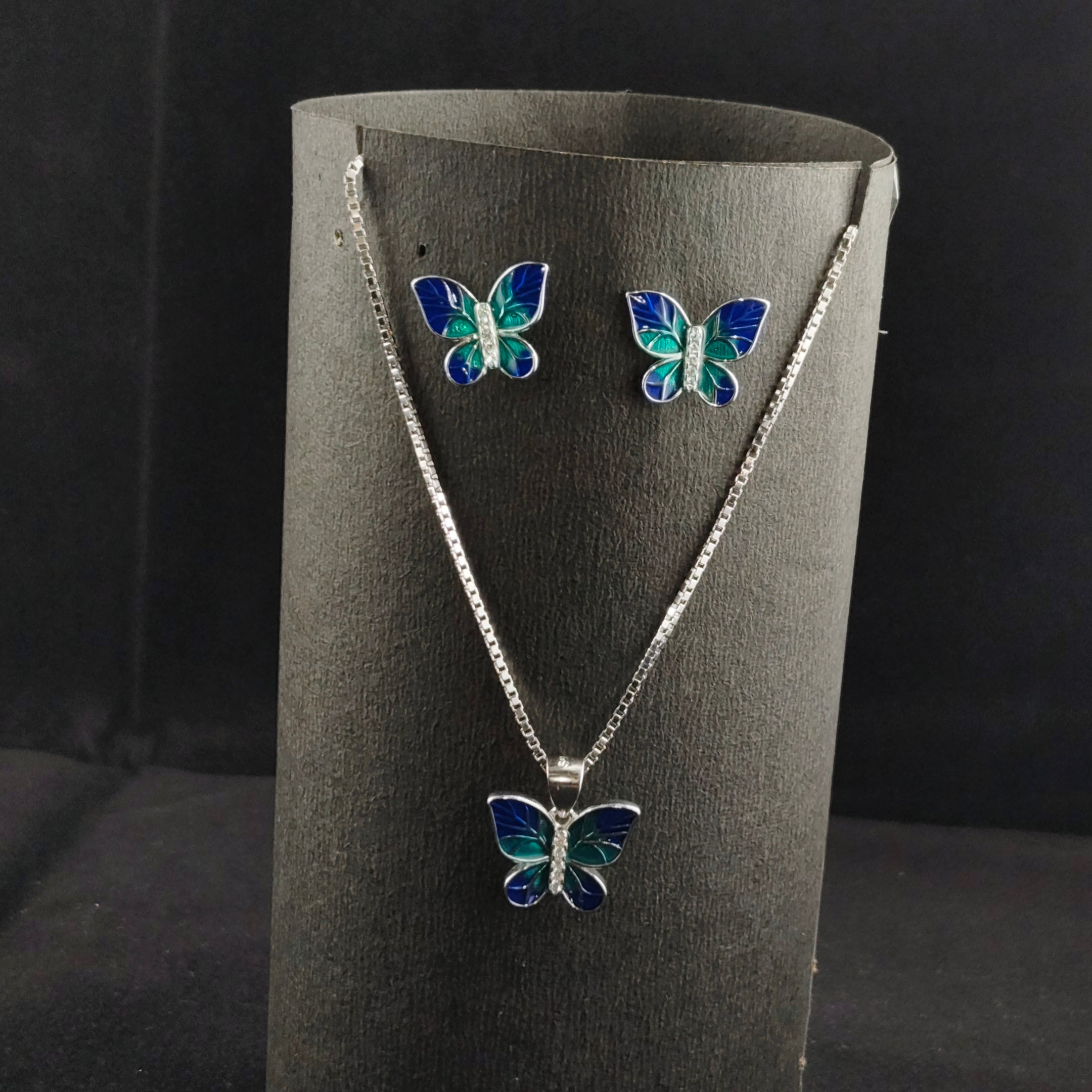 Blue Butterfly Enamel Jewelry Set